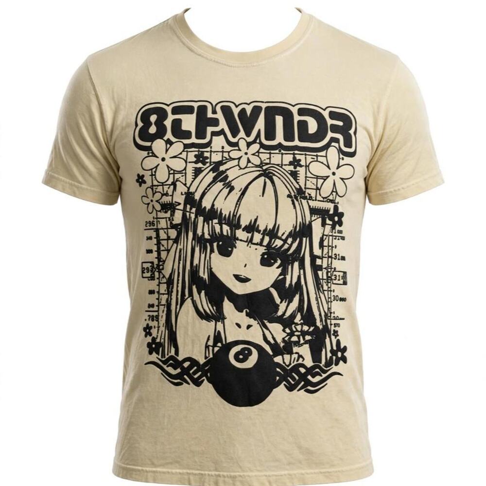 8THWNDR Anime Girl 8 Ball T-Shirt M  Streetwear Y2K